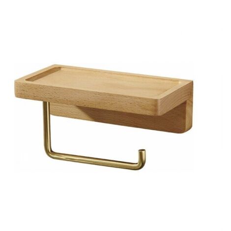 Porta carta igienica in legno massello, montaggio a parete doppio, angoli arrotondati autoadesivi, arredo per bagno e cucina (faggio)