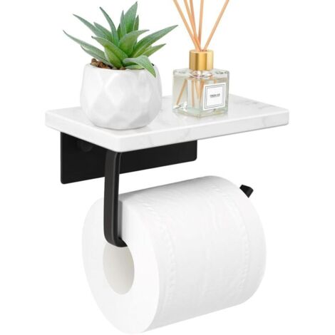 Porta carta igienica in marmo con ripiano, porta rotolo di carta igienica nero opaco, montaggio a parete con viti, porta rotolo di carta igienica in acciaio inox con contenitore per il bagno