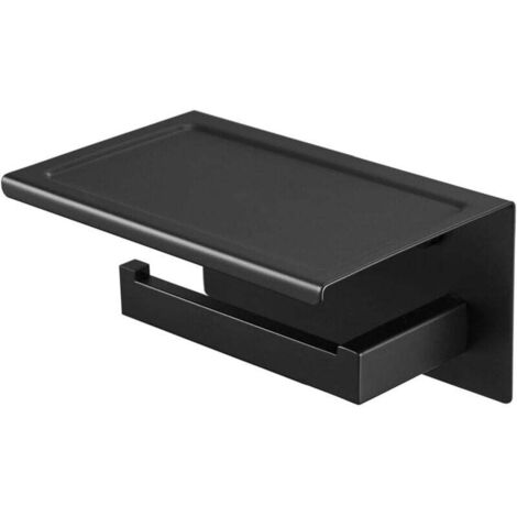 Porta Carta Igienica Space Rack - Montaggio A Parete Con Ripiano, Alluminio Antiruggine, Nero - Foto 3