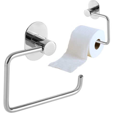 Porta carta igienica per WC, a parete, autoadesivo, avvitabile, cromato