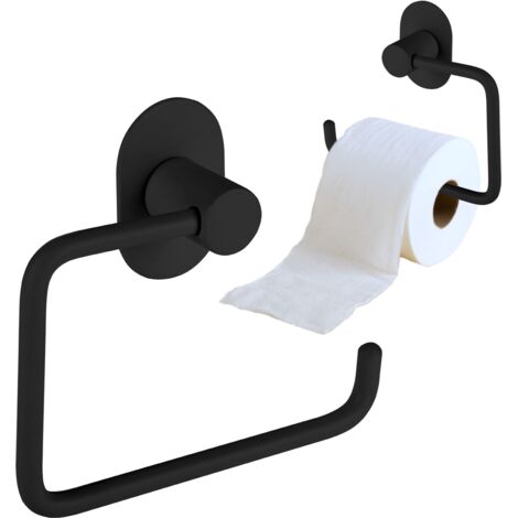 Porta carta igienica per WC, a parete, autoadesivo, avvitabile, nero