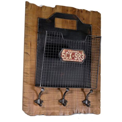 Porta cartas de madera con perchero, 1 compartimento, 3 perchas, arizona, 43,5 cm x 12,5 cm x 55,5 cm