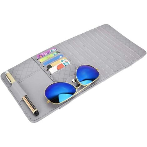 Porta CD per parabrezza auto, organizer in pelle PU per parabrezza auto per CD/occhiali/patente di guida, porta CD per auto (grigio), 34,416 cm