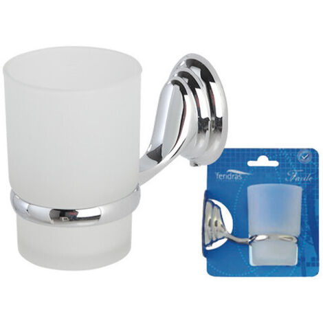 Porta cepillo fácil en acero cromado y vidrio esmerilado – Fijación con tornillos – Higiene y estilo
