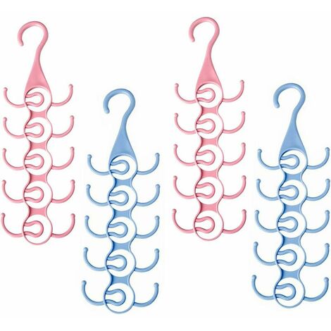 Porta cravatte, 4 pezzi Regerly supporto in plastica con 10 ganci per cravatte Cravatta per sciarpa Cintura per guardaroba Appendiabiti blu rosa