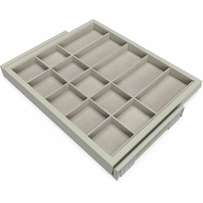 Image of Kit di cassettiera organiser con guide soft-close per armadio, regolabile, modulo 600 mm, Grigio pietra - Verniciato grigio pietra - Emuca