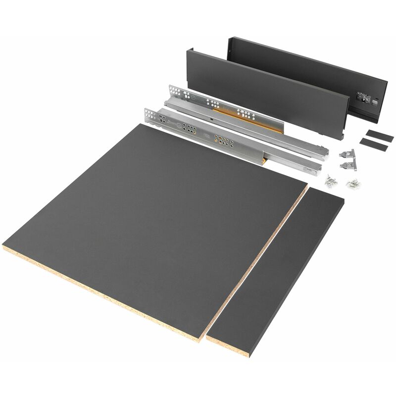 Image of Emuca - Kit di cassetti per cucina o bagno Vertex, altezza 93 mm, con pannelli inclusi, modulo 600 mm, Grigio antracite - Grigio antracite