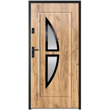 Porta d'ingresso apertura a destra H207 x L100 cm in Acciaio smaltato e Inox effetto rovere - COVAS