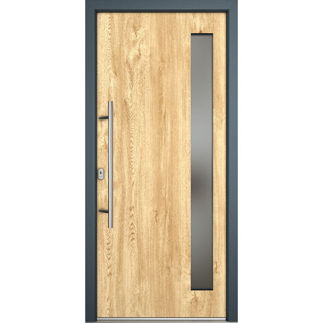 Porta d'ingresso in acciaio, l'efficienza energetica  Ud  0,82 e il design, JM NOVUM 08, est. rovere chiaro, int. bianco,  larghezza: 88cm, altezza: 208cm, senso di aperatura sinistra