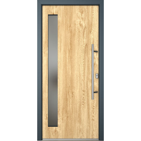 Porta d'ingresso in acciaio, l'efficienza energetica  Ud  0,82 e il design, JM NOVUM 08, est. rovere chiaro, int. bianco,  larghezza: 98cm, altezza: 208cm, senso di aperatura destra