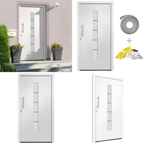 Porta d'Ingresso in Alluminio e PVC Bianco 100x210 cm - Porta d'ingresso in PVC - Porta d'ingresso sicura