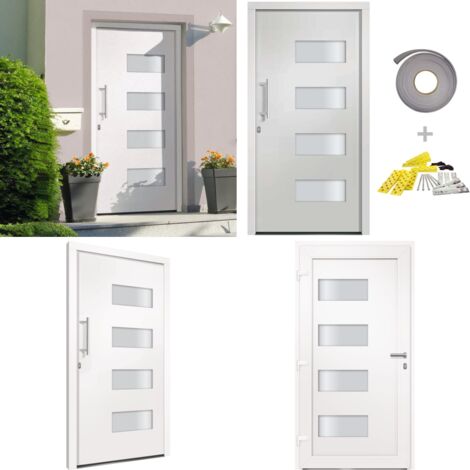 Porta d'Ingresso in Alluminio e PVC Bianco 110x210 cm - Porta d'ingresso in PVC - Porta d'ingresso sicura