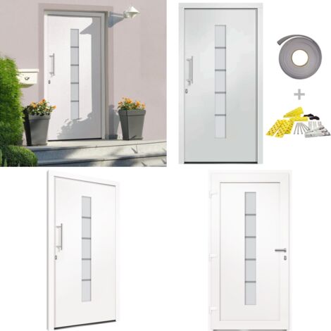 Porta d'Ingresso in Alluminio e PVC Bianco 110x210 cm - Porta d'ingresso in PVC - Porta d'ingresso sicura