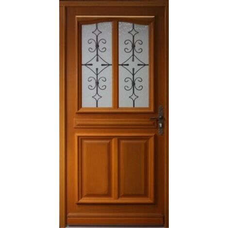 Porta d'ingresso in legno esotico - Dimensioni 200 X 80 a sinistra a spinta (dimensioni della tabella)