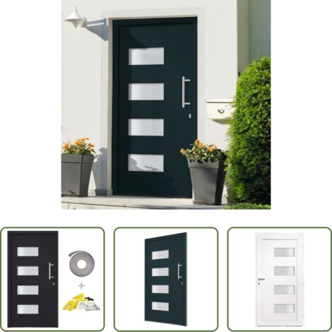 Porta d'ingresso in PVC -  Porta d'Ingresso in Alluminio e PVC Antracite 110x210 cm