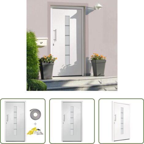 Porta d'ingresso in PVC -  Porta d'Ingresso in Alluminio e PVC Bianco 100x210 cm