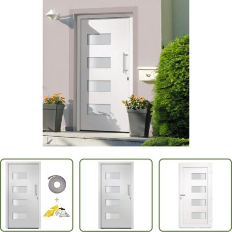 Porta d'ingresso in PVC -  Porta d'Ingresso in Alluminio e PVC Bianco 100x210 cm
