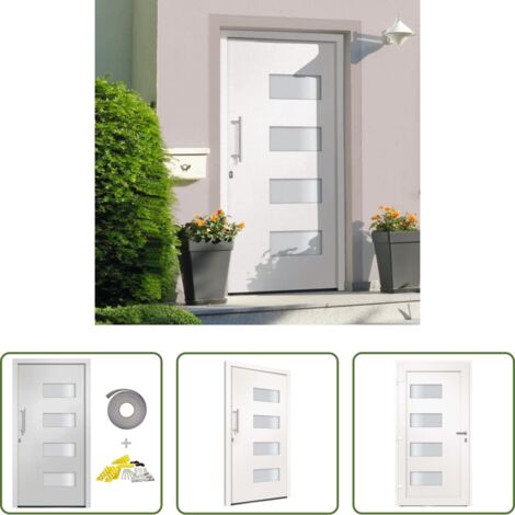 Porta d'ingresso in PVC -  Porta d'Ingresso in Alluminio e PVC Bianco 100x210 cm