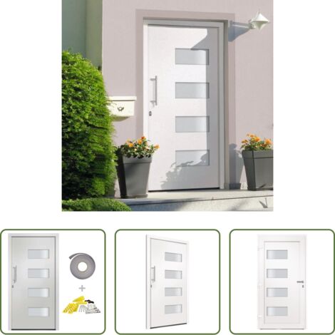 Porta d'ingresso in PVC -  Porta d'Ingresso in Alluminio e PVC Bianco 110x210 cm