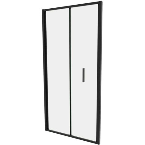 Porta Doccia 100cm con Apertura a Libro Profili Slim in Alluminio Nero Opaco Vetro 6mm Trasparente h190 Mod. Portofino