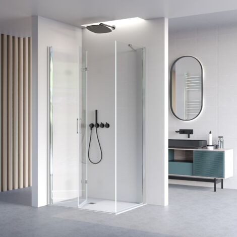 Porta doccia 2 lati porta pieghevole e lato fisso h195cm 6mm rea, misura 80x80