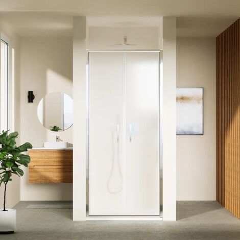 Porta Doccia 90cm con Apertura saloon Profili Slim in Alluminio Cromato Vetro 6mm Opaco h 190 - Reversibile Mod. Portofino