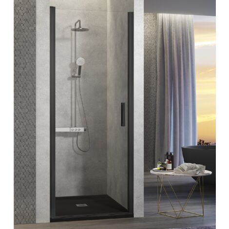 Porta doccia a battente NARDI profilo nero opaco 75-79 cm