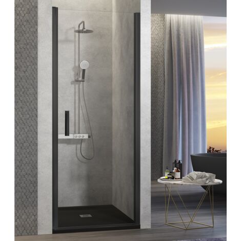 Porta doccia a battente NARDI profilo nero opaco 80-84 cm