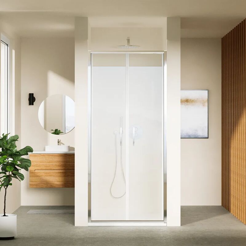 Parama - Porte de douche 80cm avec ouverture Saloon Slim Profiles en Aluminium Chromé 6mm Verre Transparent h 190 - Réversible Mod. Portofino