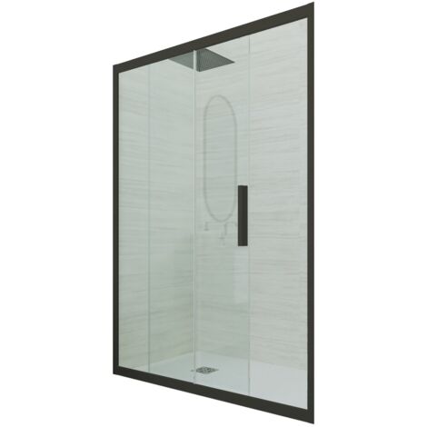 Porta doccia Nero Matt scorrevole  cm nicchia vetro Deco