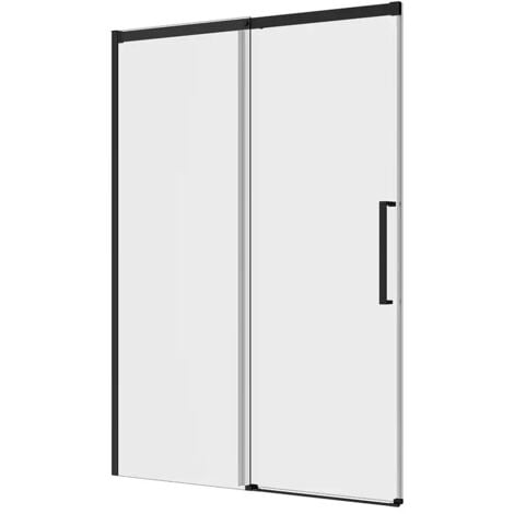 Porta Doccia per Nicchia Scorrevole 150cm Profili in Alluminio Nero Opaco Vetro 8mm Trasparente con Trattamento Easy-clean Regolabile 147-150cm h195 - Reversibile Mod. Antille