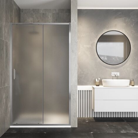 Porta Doccia per Nicchia Scorrevole 150cm Profili Ultraslim in Alluminio Cromato Vetro 6mm Opaco con Trattamento Anticalcare h195 Mod. Aruba