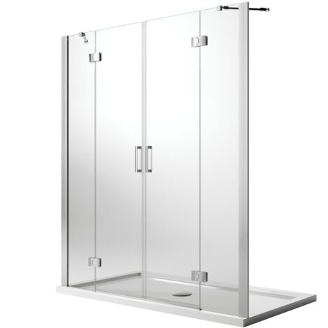 Porta doccia saloon vetro trasparente con easy-clean h 190 mod. Flip Anta + Anta 165 cm