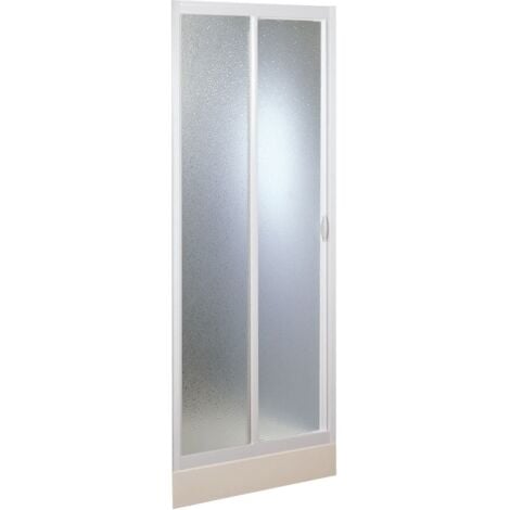 Porta doccia scorrevole in acrilico e pvc bianco per nicchia apertura laterale h 185