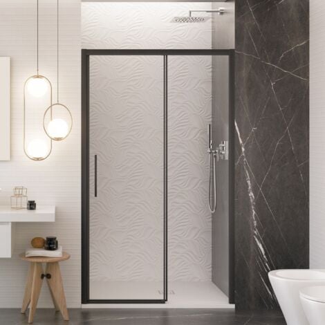 OLIMPO DOCCE Porta doccia scorrevole con profili neri cristallo 6mm h195 anticalcare lagoa, misura 100