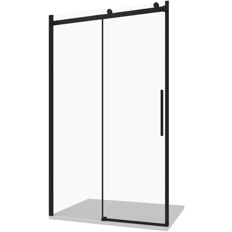Porta Doccia Scorrevole per Nicchia 110cm Profili in Alluminio Nero Opaco Vetro 8mm Trasparente h195 con Trattamento Easy-clean - Reversibile Mod. Creta