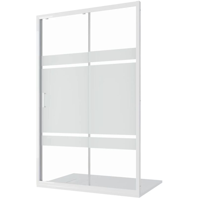 Porte de douche coulissante pour niche 120cm Profils aluminium blanc Verre sérigraphié 4mm Ajustable 117-121cm h185 - Réversible Mod. Maiorca
