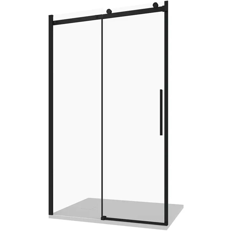 Porte de douche coulissante pour niche 130cm Profilés aluminium noir mat Verre transparent 8mm h195 avec traitement Easy-clean - Mod. réversible Creta