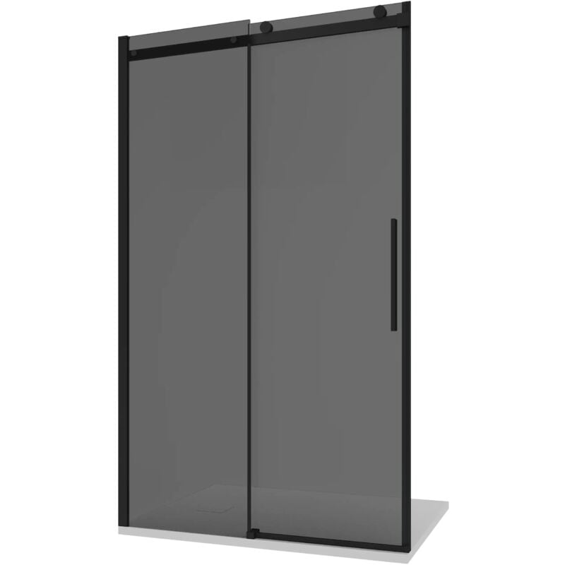 Porte de douche coulissante pour niche 100cm Profilés aluminium noir mat Verre fumé 8mm h195 avec traitement Easy-clean - Mod. réversible Creta
