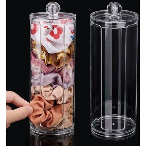 Porta-elastici per capelli in acrilico con coperchio, 2 pezzi, espositore portatile per elastici per capelli, organizer per accessori per capelli per ragazze adolescenti, 6,9x19,5 cm