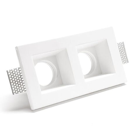DRIWEI Porta Faretto Gesso Incasso Bianco 2 Luci Soffitto Quadrato Verniciabile GS-5053
