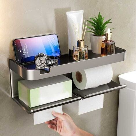 Porta fazzoletti nero senza foratura, porta carta igienica da parete per bagno, 341211 cm