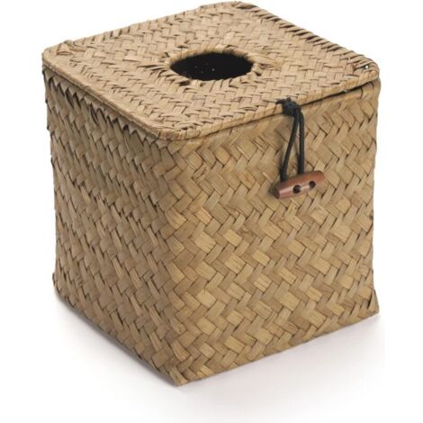 Porta fazzoletti quadrato in erba marina intrecciata naturale per casa, ufficio e auto (naturale, 14x14x14 cm)