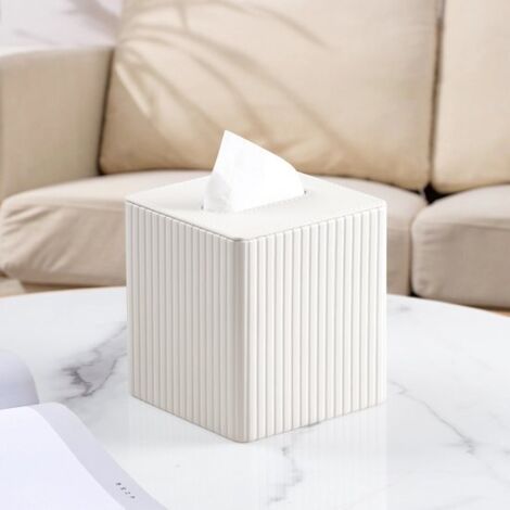 Porta fazzoletti quadrato in pelle con coperchio, scatola per fazzoletti cubica, ideale per soggiorno, ufficio e arredamento domestico (bianco).