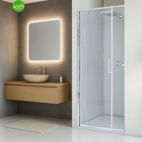 Porta girevole box doccia in vetro temperato trasparente 6mm modello keplero h.195 est. cm 66/70  vetro trasparente - spazio ingresso 45 cm Mobo