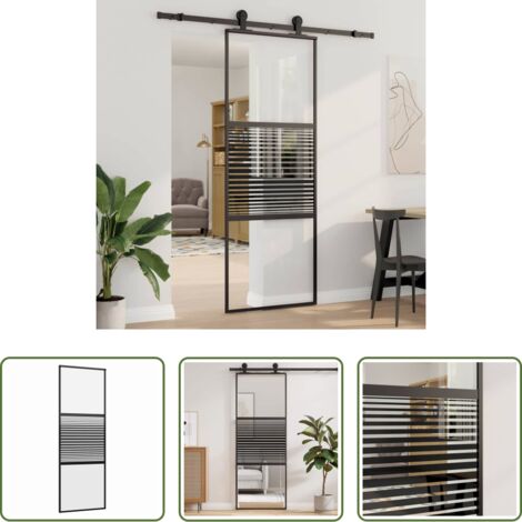 Porta in alluminio -  Porta in vetro Rigato Nero 90 x 2 x 205 cm Alluminio