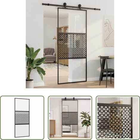 Porta in vetro per case -  Porta in vetro Traforo Nero 90 x 2 x 205 cm Alluminio