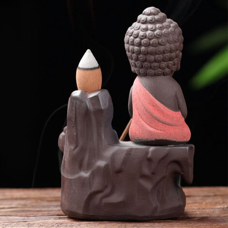 Porta incienso “Monk Aura Yoga Relaxation Reverse Flow”, efecto cascada de humo del desierto en arenisca violeta con 30 varitas, accesorio de escritorio para meditación.