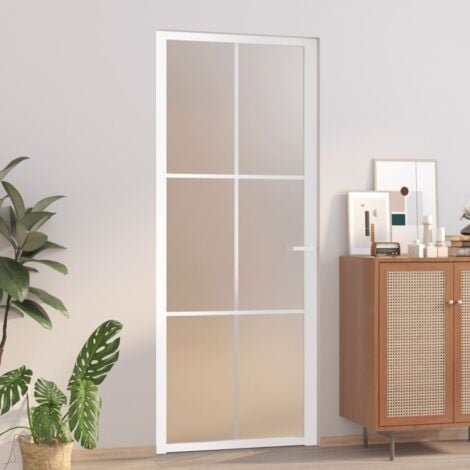 Elegante-Stile Porta Scorrevole in Vetro ESG e Alluminio 90x205cm Bianca  26,25 Kg,per Salone/