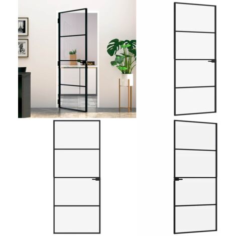 Porta Interna Nera 83x201,5cm Vetro Temperato Alluminio Sottile - Vetro temperato - Alluminio